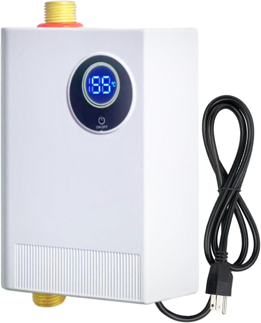 110V Tankless Water Heater Electric, 3000W Compact Water Heater Under Sink, Conveniently Convertible Between Fahrenheit and Celsius