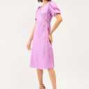Salt Attire Havana-Lavender Midi Length Wrap Dress – Satin V-Neck Fit & Flare Balloon Sleeves, Side Belt Fastening
, M