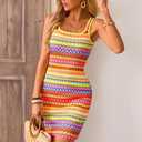 PRETTYGARDEN Womens 2026 Summer Mini Dresses Square Neck Sleeveless Tank Bodycon Striped Boho Sundress Beach Vacation Outfits (L)