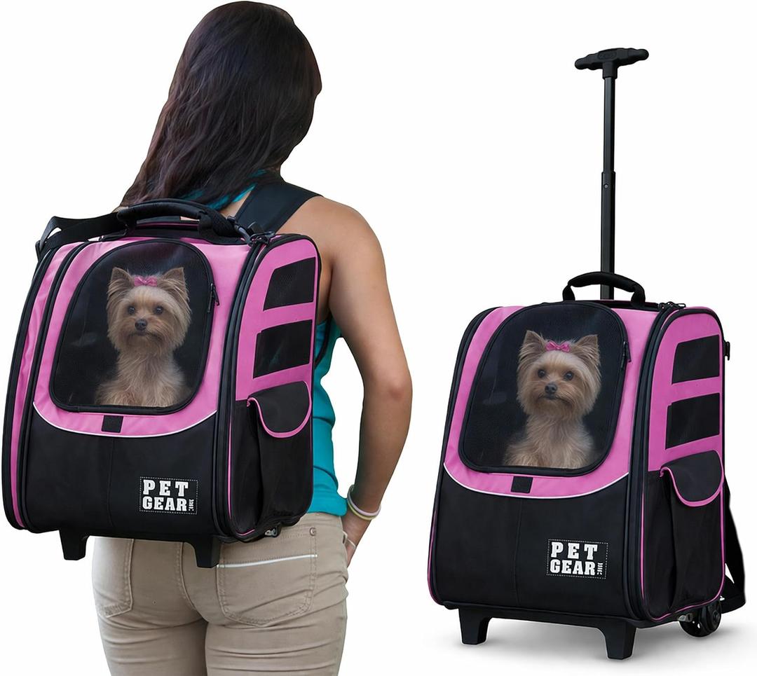 Pet Gear I-GO2 Roller Backpack, Large Traveler, Pink Diamond Travel Carrier, Car Seat for Cats/Dogs, Mesh Ventilation, Telescoping Handle, Storage Pouch, Included Tether, Pink 