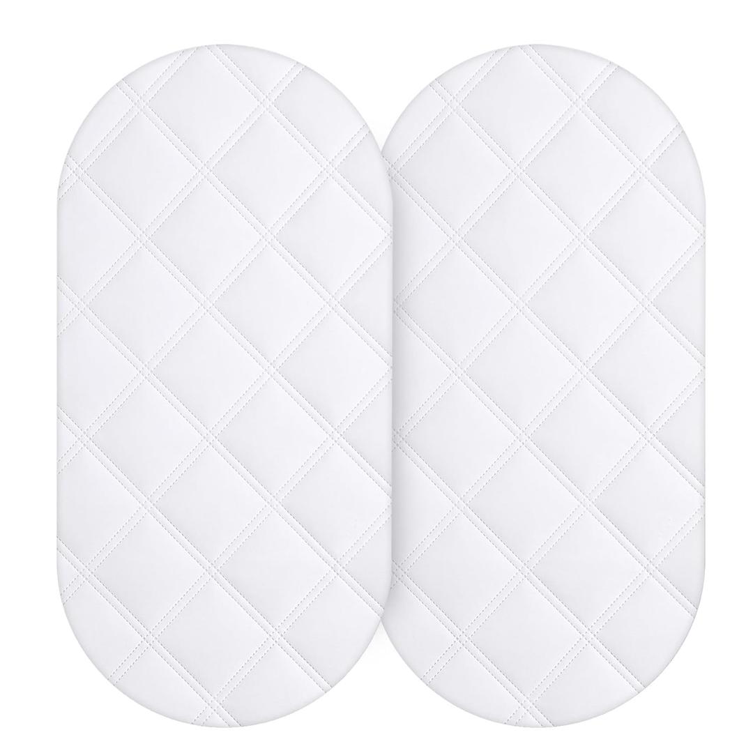 Yoofoss Waterproof Bassinet Mattress Pad Cover 2 Pack Fit for Hourglass/Oval Bassinet Mattress, Baby Bassinet Mattress Protector for Boys and Girls 32X16in White