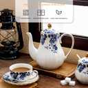Agyiuns Tea Pot, Porcelain Teapot 37oz,tea pots for tea party,Tea Infuser Pots for Blooming loose Leaf Tea (White with blue flower)
