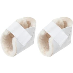 2 Pcs Heel Protectors for Pressure Sores Sheepskin Heel Pads Soft Foot Cushions Pad Heel Protectors Adjustable Foot Pillows with Securing Strap for Bed Sore Ankle Ulcers(White)