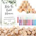 Dinifee 125 Pcs Baby Shower Decorate a Block Game Set Includes Help Us Build Memories Sign 100 DIY Blank Wooden Block 24 Paint Marker Prize for Wedding Baby Shower Game(Leaves)