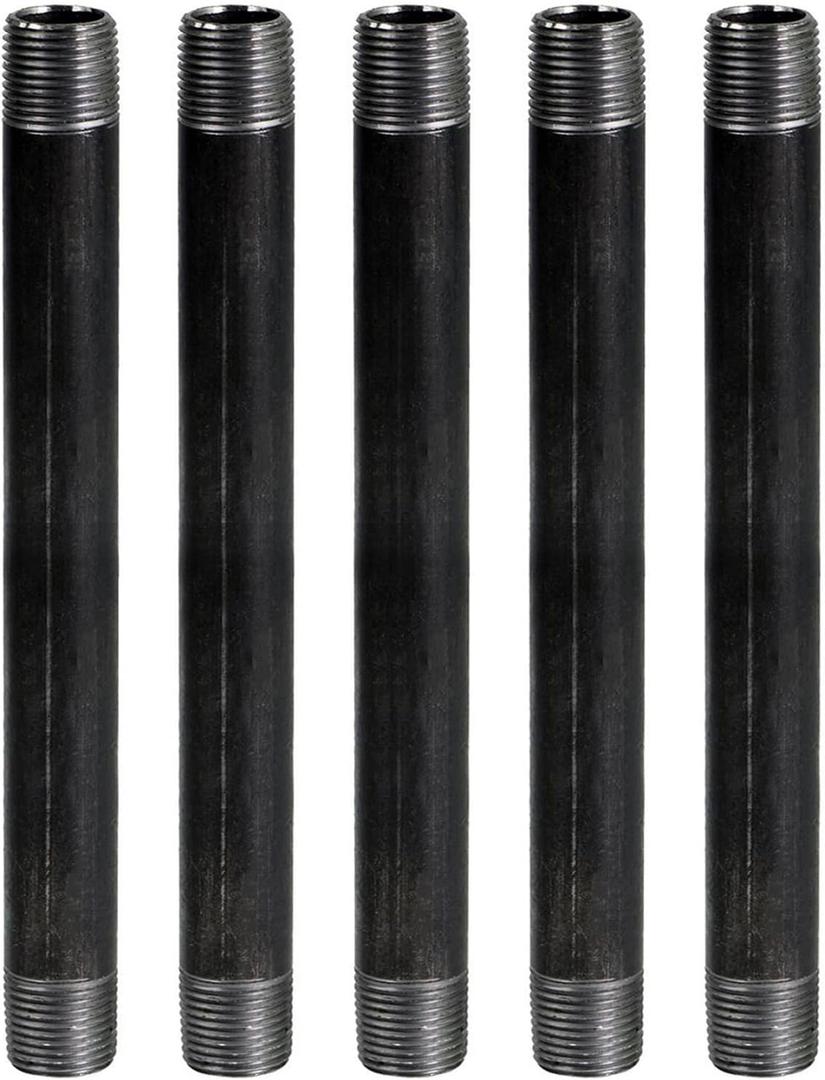 SupplyGiant 3/4 x 18 Inch Black Steel Pipe, Heavy Duty Industrial Malleable Iron Pipes, Pre Cut Threaded Nipple Great For All DIY Furniture And Black Pipe Shelving