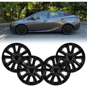 15inch Hubcaps Wheel Covers for 2016-2022 Toyota Prius & 17-22 Prius Prime & 2020-2024 Corolla Hybrid, ABS+PC Plastic Snap-on 15'' Hubcap Replacement Set of 4 Glossy Black OEM#42611-47441