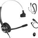Phone Headset Noise Cancelling Mic RJ9 U10P Bottom Cable Compatible with Polycom VVX, Mitel, Shoretel, Nortel (Avaya) Phones (Single Ear)