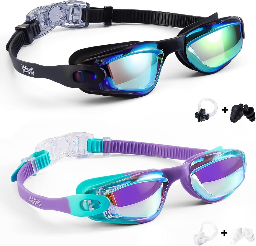 Aegend Swim Goggles Pack of 2 Swimming Goggles for Kids, Boys and Girls Age 3-14 (Aqua & Cyan-purple Aqua)