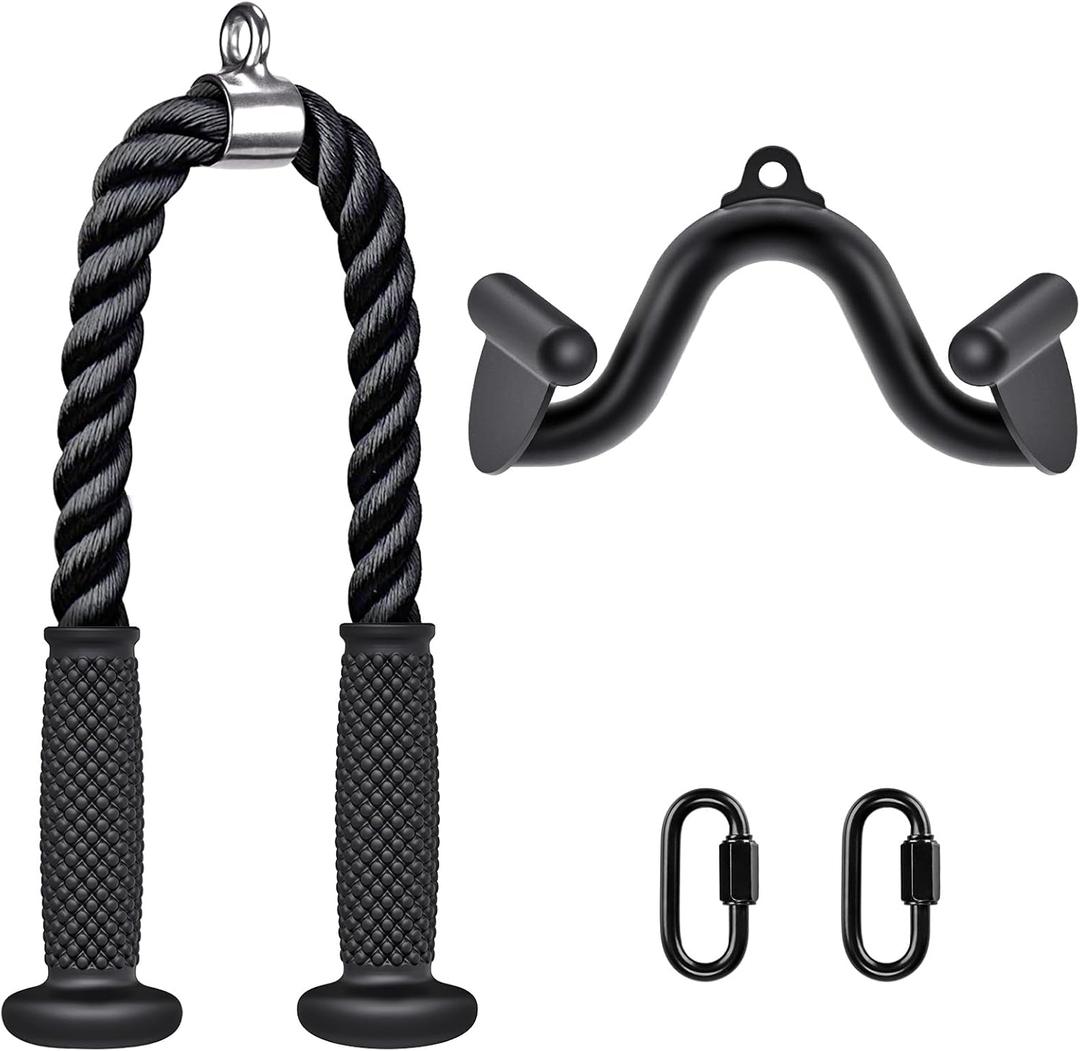 Kipika Cable Machine Attachment, Triceps LAT Pulldown Attachments, Home Gym Workout Accessories Heavy Duty Cable Machine Accessories Triceps Rope D Row Handle LAT Pull Down Bar Straight Bar Exercise