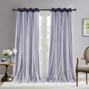 BONZER White Sheer Tulle Overlay Blackout Curtains Grommet Top Mix and Match Curtains for Living Room, Navy, 52x95 Inch, Set of 2 Panels
