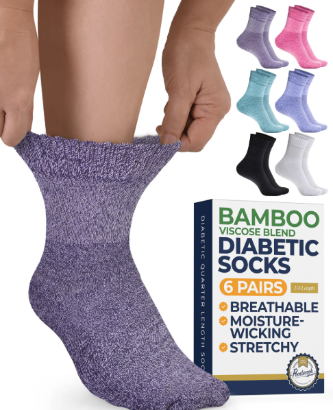 Doctors Select Bamboo Viscose Blend Diabetic Socks 6-pair Crew Socks Multi Color