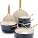 GreenPan Reserve Hard Anodized Healthy Ceramic Nonstick 10 Piece Cookware Pots and Pans Set, Gold-Tone Stainless Steel Handles, PFAS & PFOA-Free, Dishwasher Safe, Oven & Broiler Safe, Twilight Blue