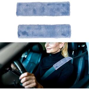 2PCS Seatbelt Cushion, Seat Belt Cover, Soft Faux Fur Protector to Help Protect Your Neck and Shoulder Fits Most Sedans, SUVs, Trucks, and Vans (Blue)