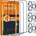 QHOHQ for iPhone 16 Pro Max Screen Protector with Camera Lens Protector, [Military Grade Shatterproof], Top 9H+ Tempered Glass, Full Edge Coverage, Ultra Durable, with Installation Tool [3+3 Pack]