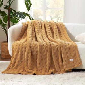 Cozy Bliss Ultra Soft Waffle Blanket - Lightweight Cozy Blankets Gift for Women,Cute Checkered Throws Blanket for Bed, Couch and Sofa,Brown,50x60 Inches