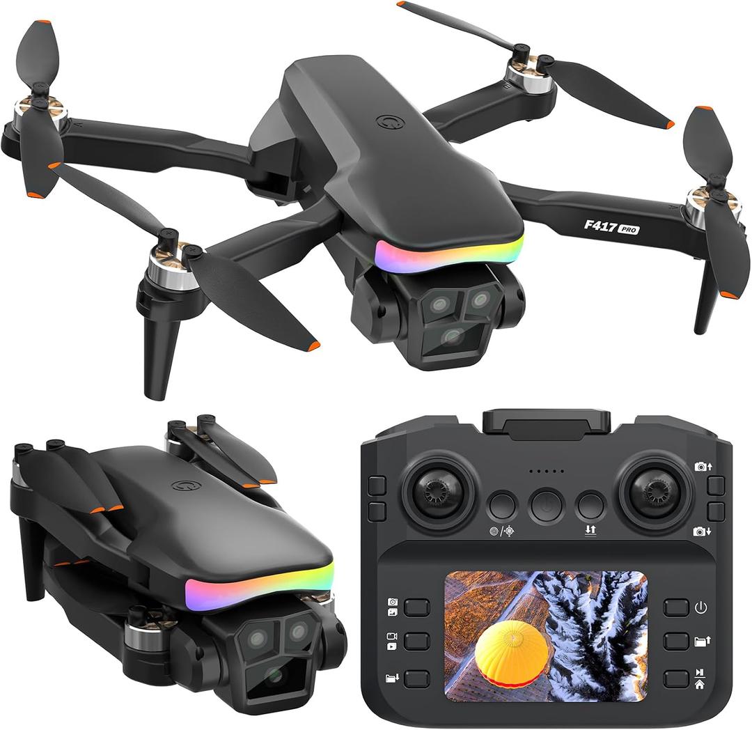 F417PRO Drone with Camera 1080P for Adults Kids, Mini Drone with Screen, Adult Drone, Dual 90 Lens, LED Lights, Optical Flow, Modular Battery, Beginner Drone, One Key Start, Headless, 3D Flip, Case