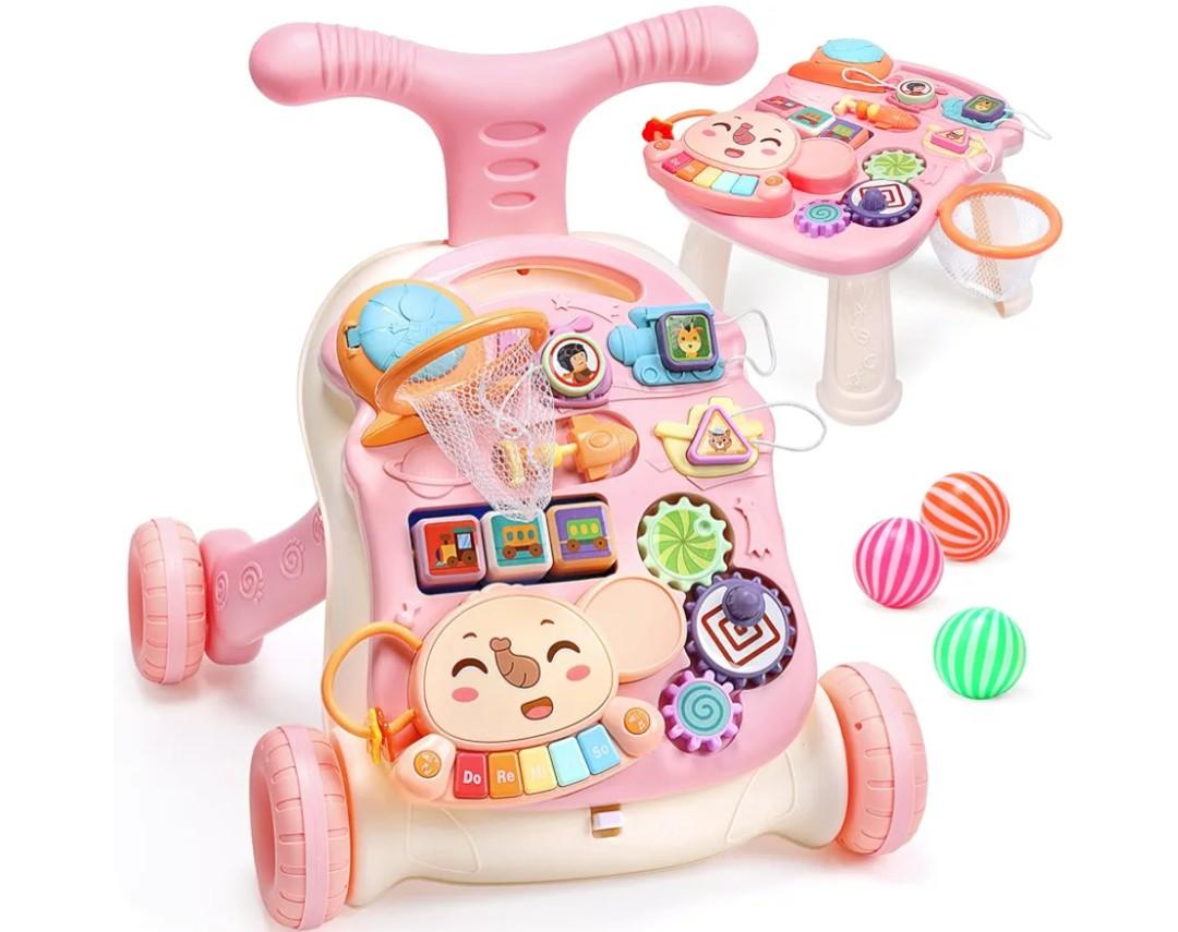 CUTE STONE 2-in-1 Baby Walker for Girls, Toddlers Learning Walker, Early Educational Push Walking Toys with Detachable Activity Center for Infants 12+ Months