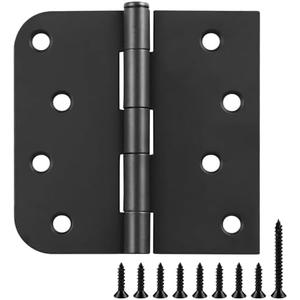 Matte Black Door Hinges 4 Inch Square Rounded 5/8" Radius 6 Pack