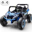 Evmore 2 Seater Kids Ride on Car, Electric 4WD Off-Road UTV Truck, 7Ah Large Battery Kids Electric Car with Remote Control, Safety Belt, Horn, Music, and Lights for Aged 3-8 Years Blue