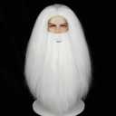 Wiggy Mermaid White Wig Beard Set for Men Adults Teens 23.6'' Long Straight Fluffy White Beard Costume Wig with Wig Cap for Halloween Cosplay