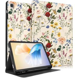 for Samsung Galaxy Tab A7 Case 10.4 Inch for Women Girls Cute Folio Cover with Pencil Holder Fashion Design Girly Kawaii Flower Floral Pretty Tablet Cases for Samsung Tab A7 Case 2022/2020 (3-Vintage Flower)