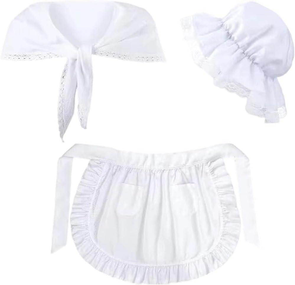 Colonial Costume Set White Mob Cap Bonnet Shawl Waist Apron Pilgrim Costume Accessories for Women Girls