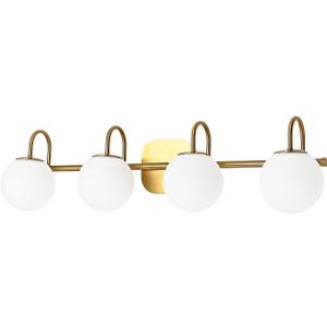 New Bathroom Vanity Light Fixtures 4-Lights Brushed Brass Frame and Milk White Glass Globe Shade Modern Wall Sconce Lighting Bath Vanity Lights Bar Over Mirror (Exclude G9 Bulb)