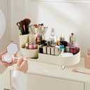 Rotating Makeup Organizer Cosmetic Organizer, Cosmetic Display Case Round Vanity Makeup Organizer Cosmetic Storage Display box for Skincare, Brushes, Eyeshadow, Lipstick (Creamy White)