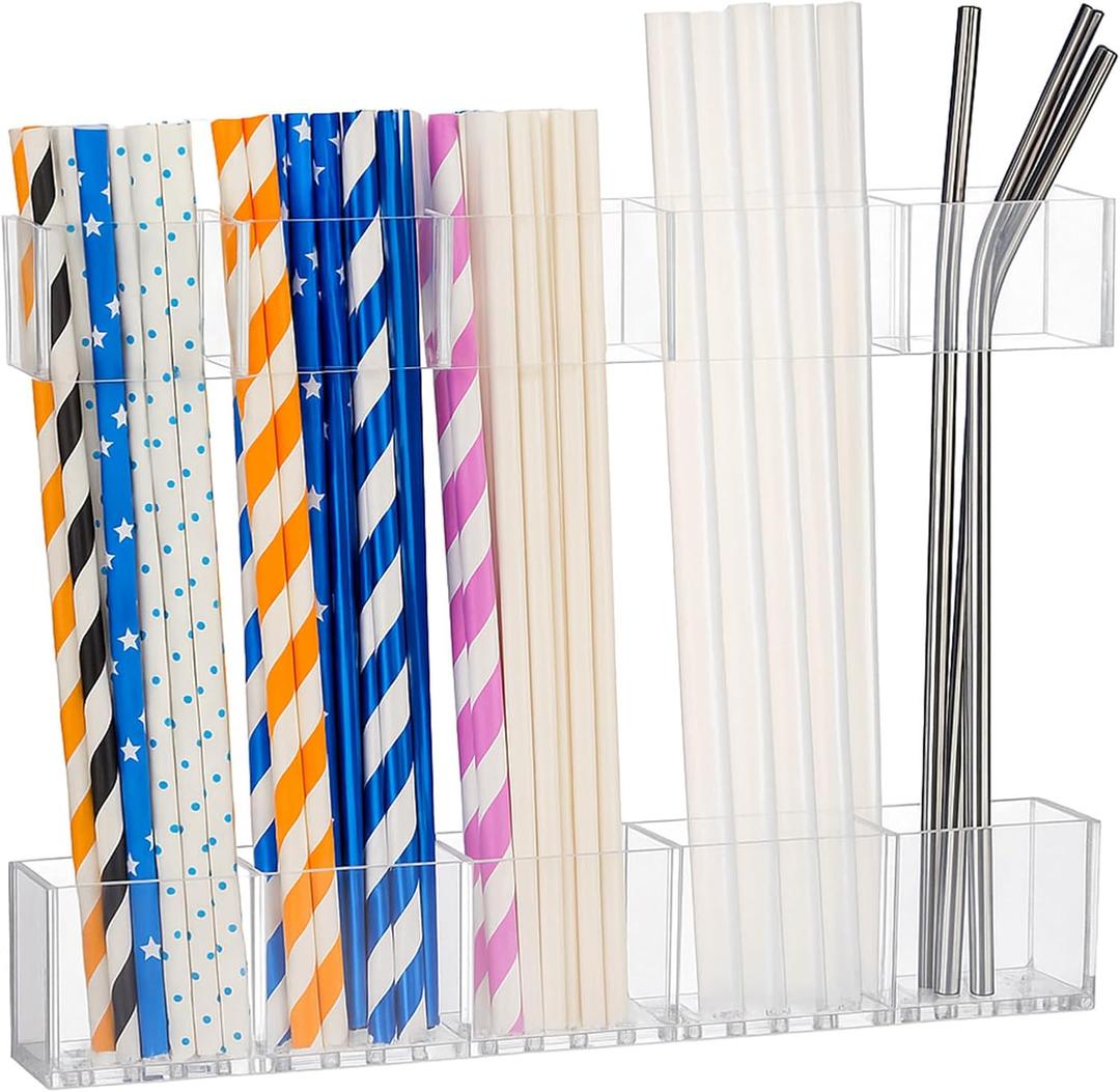 9.5 Large Acrylic Straw Holder for Cabinet Door, Reusable Straw Cabinet Organizer with Double-Sided Adhesive Tape for Kitchen Counter Cupboard (Transparent)