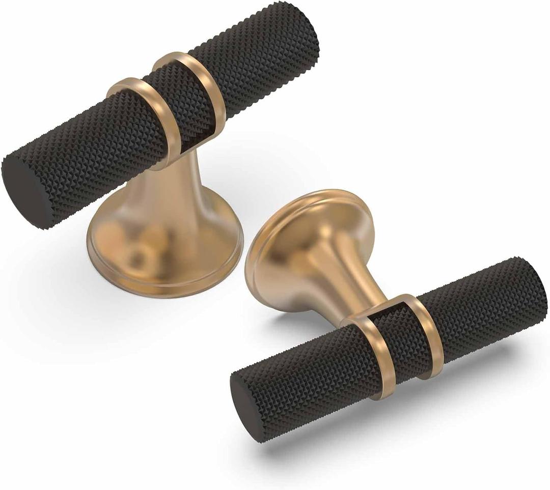 10 Pack Cabinet knurled Knobs Matte Black and Champagne Bronze Kitchen Cabinet Knobs Aluminum and Zinc Alloy Drawer Pulls Solid Cabinet Hardware