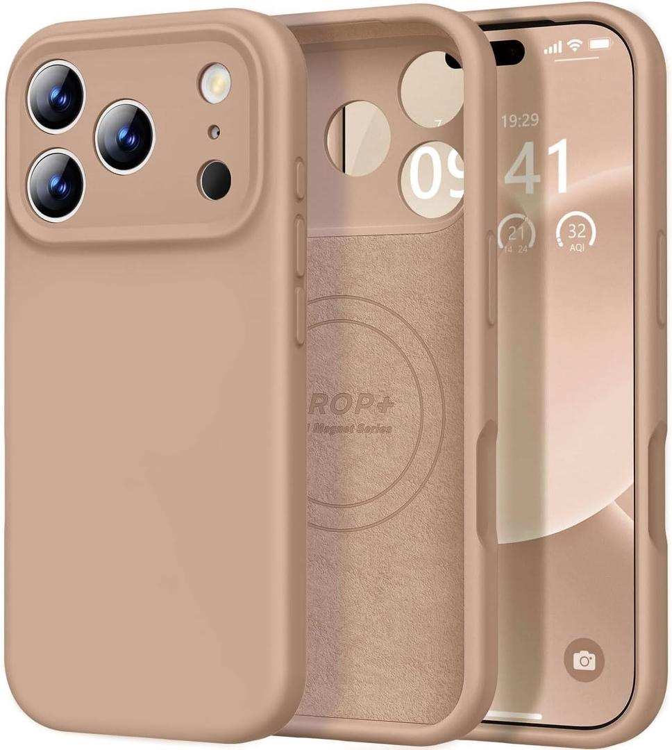 Vooii Magnetic for iPhone 17 Pro Max Case, Compatible with Magsafe (Premium Liquid Silicone) (Integrated Camera Control Button) Full Body Protective Anti-Scratch Microfiber Lining 6.9", Light Brown