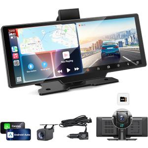 10.26" Carplay Screen for Car,Portable Car Play Screen with 4K Dash Cam,Carplay,Android Auto,1080P Backup Camera,GPS Navigation,Bluetooth,Loop Recording (10.26inch)