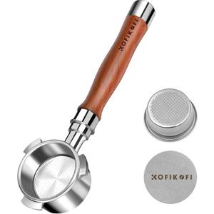 51mm Bottomless Portafilter 3 Ears Compatible with Delonghi Dedica EC680/EC685/EC885 and SMEG, EUPA Espresso Machines, Espresso Naked Bottomless Portafilter with Puck Screen and 18g Filter Basket-Wood