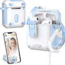 for AirPods Case Cover 2nd/1st Generation, Compatible with Magsafe, Magnetic Automatic Lock, Charging Port Dust-Proof & Stand Design with Cleaning Kit, Blue/White