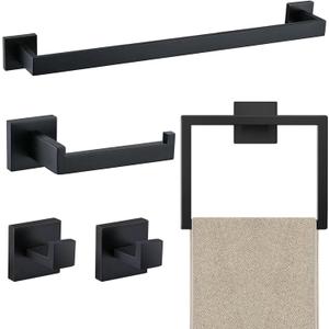 5 Piece Bathroom Towel Bar Set - SUS304 Stainless Steel Bath Towel Holder, 15.7 Inch Towel Racks for Bathroom Wall Mounted, Bathroom Hardware Accessories Set - Matte Black