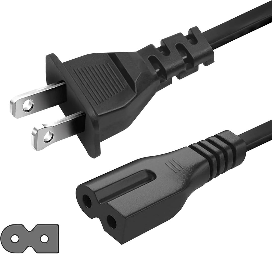 2 Prong Polarized 5Ft Power Cord C7 Connector AC Power Cable Replacement for Vizio D-E-M Series TV, Sewing Machine, PlayStation PS1/PS2, Sony, Bose, Brother, Singer