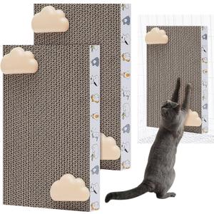 Dansydaisy 2 Pack Cat Scratcher Cat Scratching Cardboard Post for Cage 12" x 8" Wall Mounted Scratcher Board for Indoor with Cloud-Shaped Holders Double-Sided Usability
