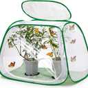 Outdoor Pop-up Large Insect and Butterfly Net Habitatwith Rainproof top Cover Increase Survival Rate, Windproof Trapezoidal DesignCollapsible Caterpillar Growing Mesh Cage Terrarium