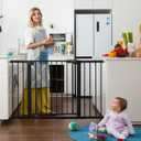 Mumeasy Baby Gate Extra Wide, 29.5-51'' Pressure Mounted Dog Gate with Walk Thru Door, Auto Close Pet Gate for House, Stairs, Doorways,Black