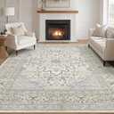 Tortania Area Rug Living Room Rugs - 9x12 Washable Boho Rug Vintage Oriental Distressed Farmhouse Large Thin Indoor Carpet for Living Room Bedroom Under Dining Table Home Office - Beige Linen