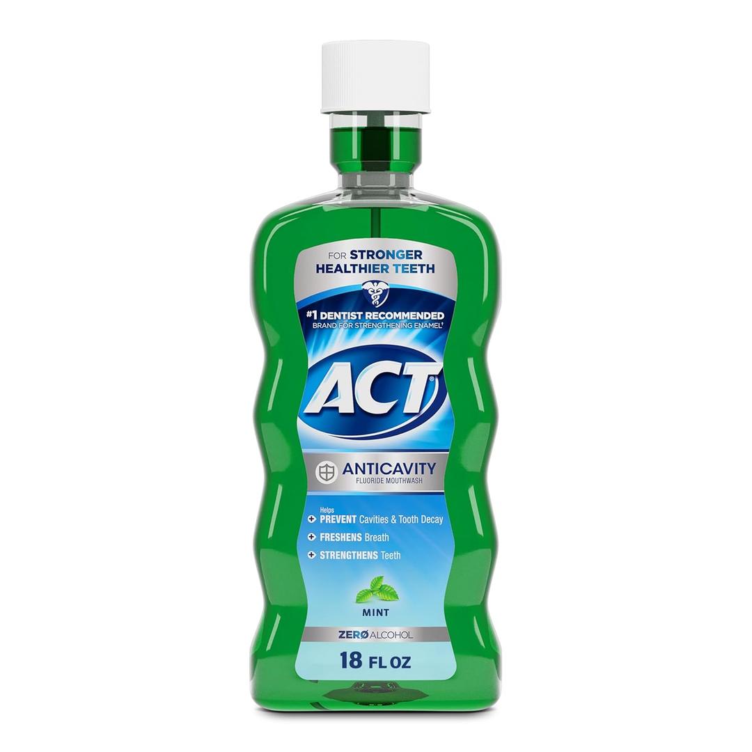 ACT Anticavity Zero Alcohol Fluoride Mouthwash 18 fl. oz., With Accurate Dosing Cup, Mint