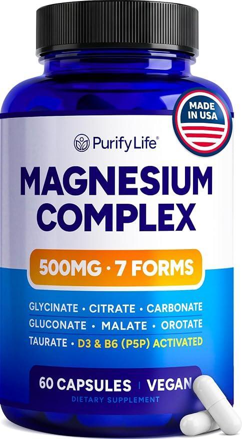 Magnesium Glycinate Complex for Women & Men with Vitamin D3 & B6, 60ct 7-in-1 oxide-free magnesium complex with taurate, orotate & malate, manganese & astragalus - vegan, keto, gelatin-free, USA. Best by:06/2028