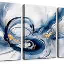 TTHYUEWS Abstract Wall Art For Living Room Canvas Wall Decor For Bedroom Office Decorations Minimalist Art Wall Pictures Blue Abstract Ink Wall Paintings Posters Modern Home Decor Artwork 3 Pieces