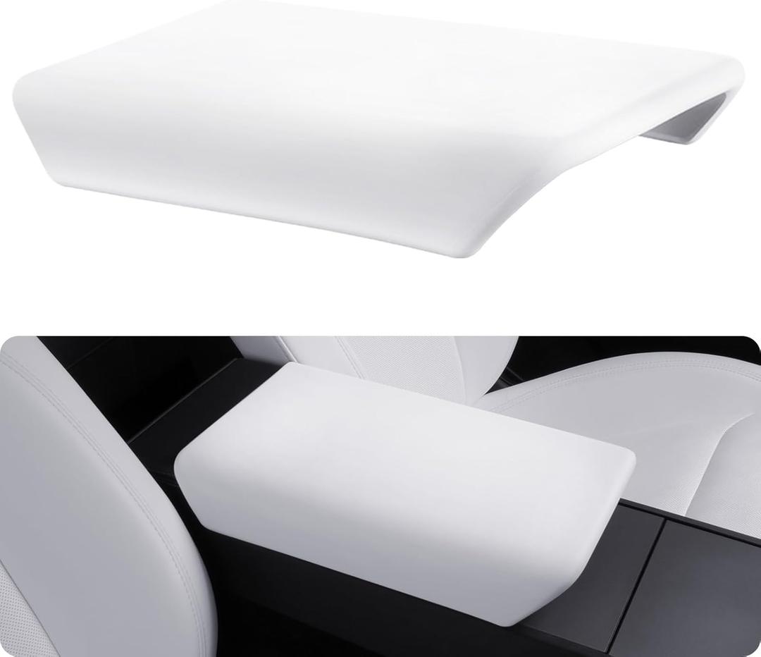 BASENOR Center Console Armrest Cover for 2025 2026 Tesla Model Y Juniper/Model 3 Highland [Non-Slip] [No Logo] Arm Rest Protector Accessories TPU White (Standard/Premium/Performance)