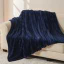NEWCOSPLAY Super Soft Throw Blanket Dark Navy Premium Silky Flannel Fleece 3D Ribbed Jacquard Lightweight Bed Blanket All Season Use (Dark Navy Ribbed, Throw(50"x60"))