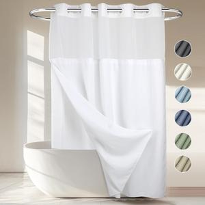 Heavyweight No Hooks Required Dotted Waffle Weave Shower Curtain with Snap in Liner -Stall 54W x 80H,Hotel Grade,Spa Like Bath Curtain,White