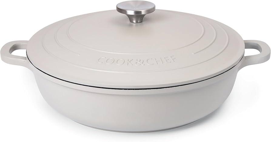 Dutch Oven Pot with Lid – Non Stick Dutch Oven for Sourdough Bread Baking – Cast Aluminum Cooking Pot – Oven Safe Stock Pot – 5.5-Quart, 12 Inch, Gray – by Nuovva