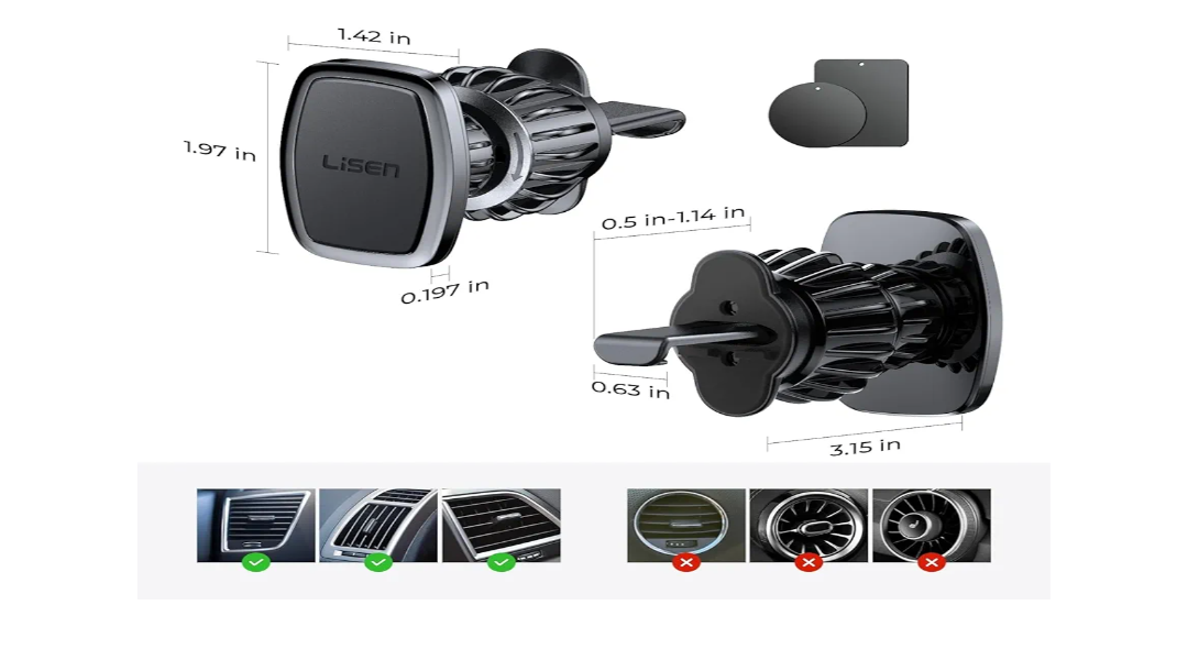 LISEN Magnet for Phone Car Mount Magnetic Phone Holder for Your Car Vent 6 Military Magnets Vent Cell Phone Holder Mount for Car Plate Fit All iPhone 16/15/14/13 Pro Max Plus Samsung S25