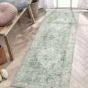 LIVEBOX Washable 2x6 Runner Rug for Bathroom, Non Slip Kitchen Mats for Floor Entryway, Boho Indoor Front Door Mat Low-Pile Runners for Hallways, Farmhouse Rugs for Laundry, Sage Green