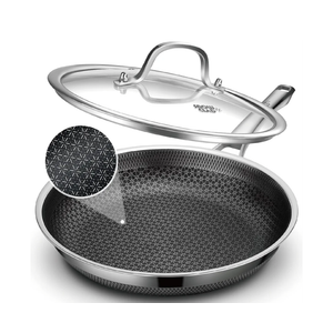 Frying Pan with Lid, 10 Inch Hybrid Non Stick Stainless Steel Skillets, Dishwasher Induction Oven Broiler Safe, Non Toxic Chef's Pan, PFOA Free Cookware